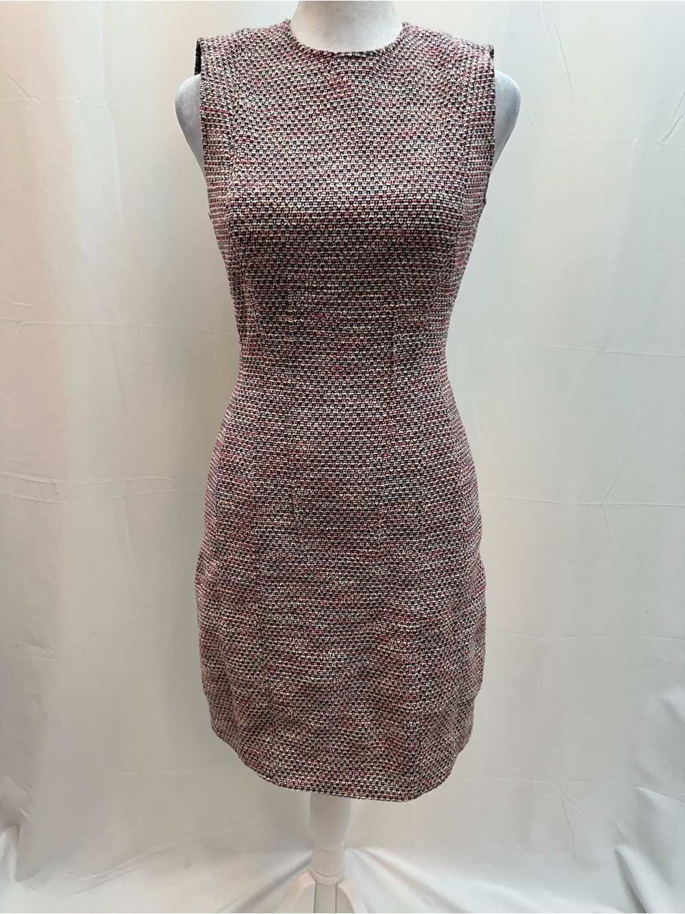 Theory Multicolor Tweed Sleeveless Sheath Dress (Pink/Black/Cream) 0